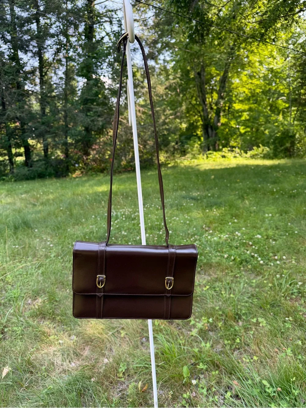Vintage English Leather Shoulder Bag Brown Made in England Classic 60s 70s